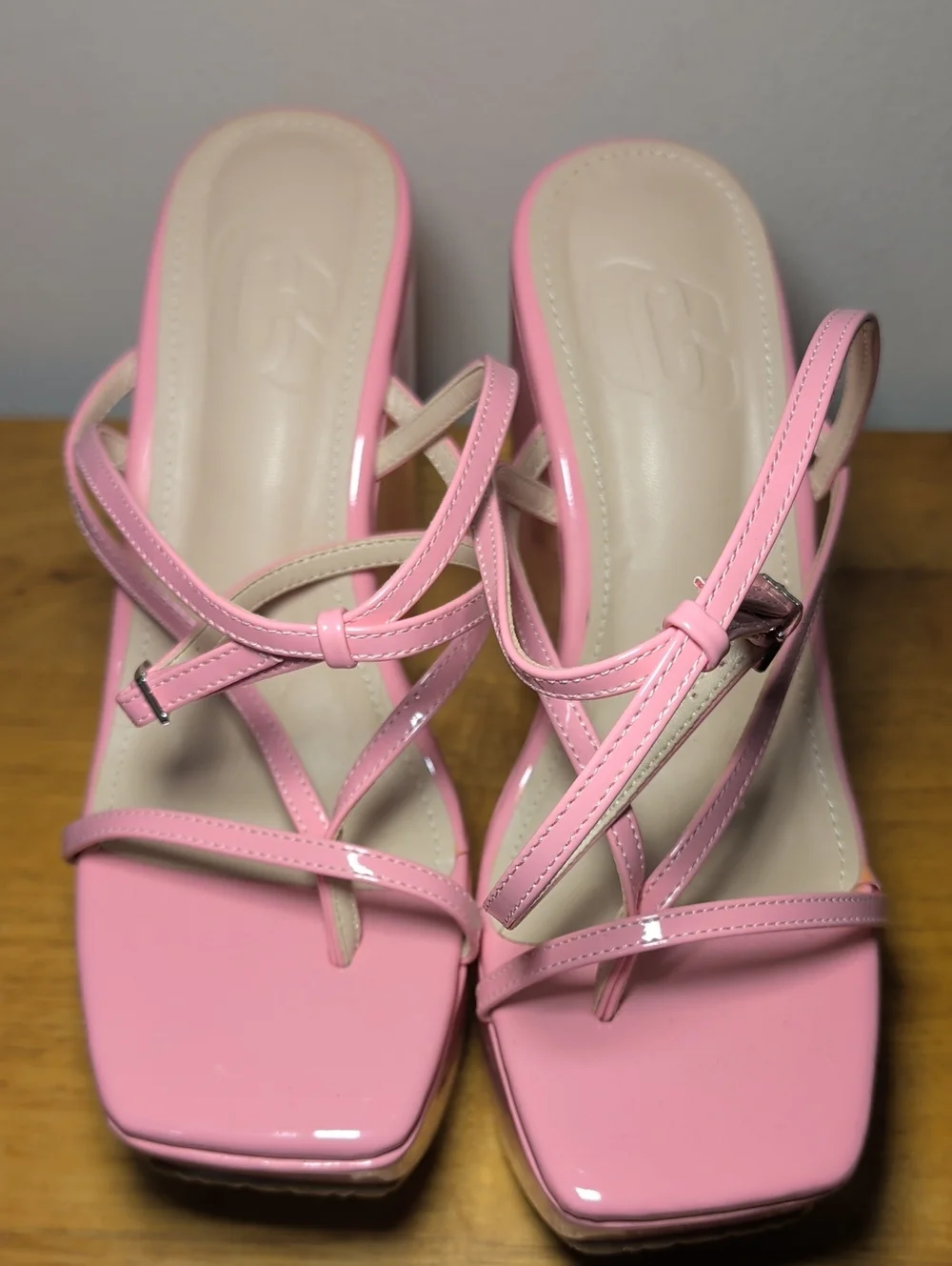 Bubblegum Pink Platform Wedge Sandals Strappy Party Heels Women's Size 8.5